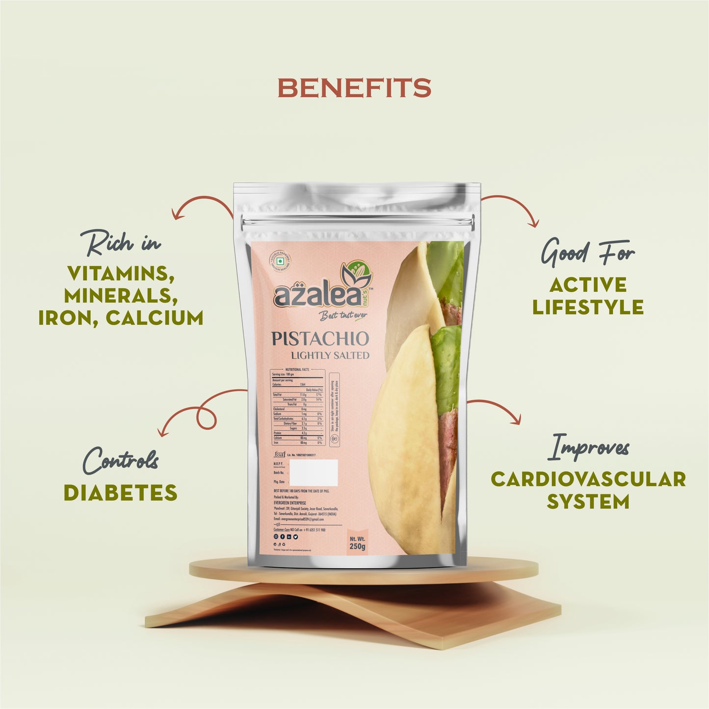 Azalea Premium Pistachios β 1KG Combo (4 x 250g) | Lightly Salted & Crunchy