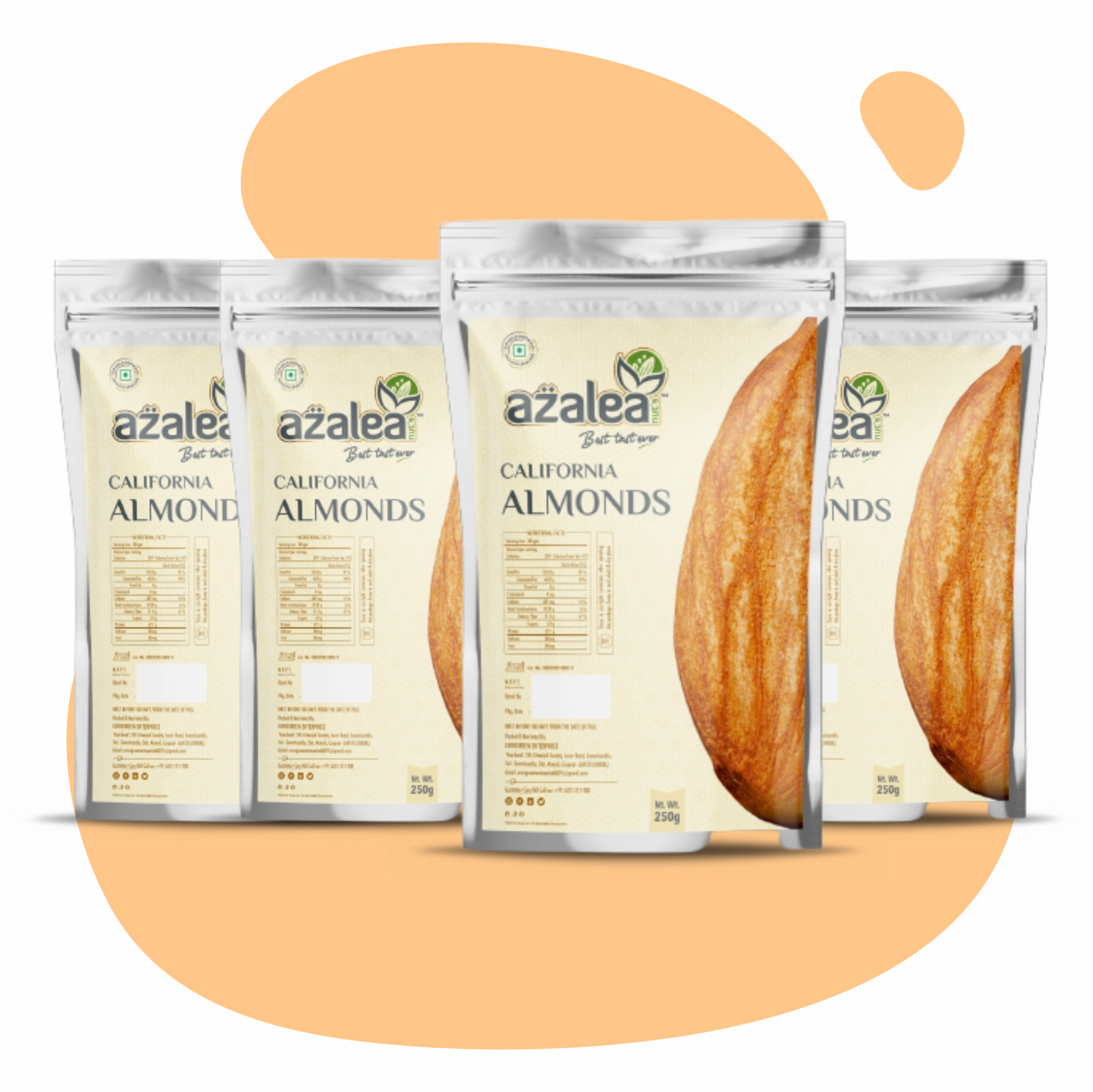 Luxury California Almonds by Azalea – 1KG Combo (4 x 250g) | Fresh & Healthy Nuts
