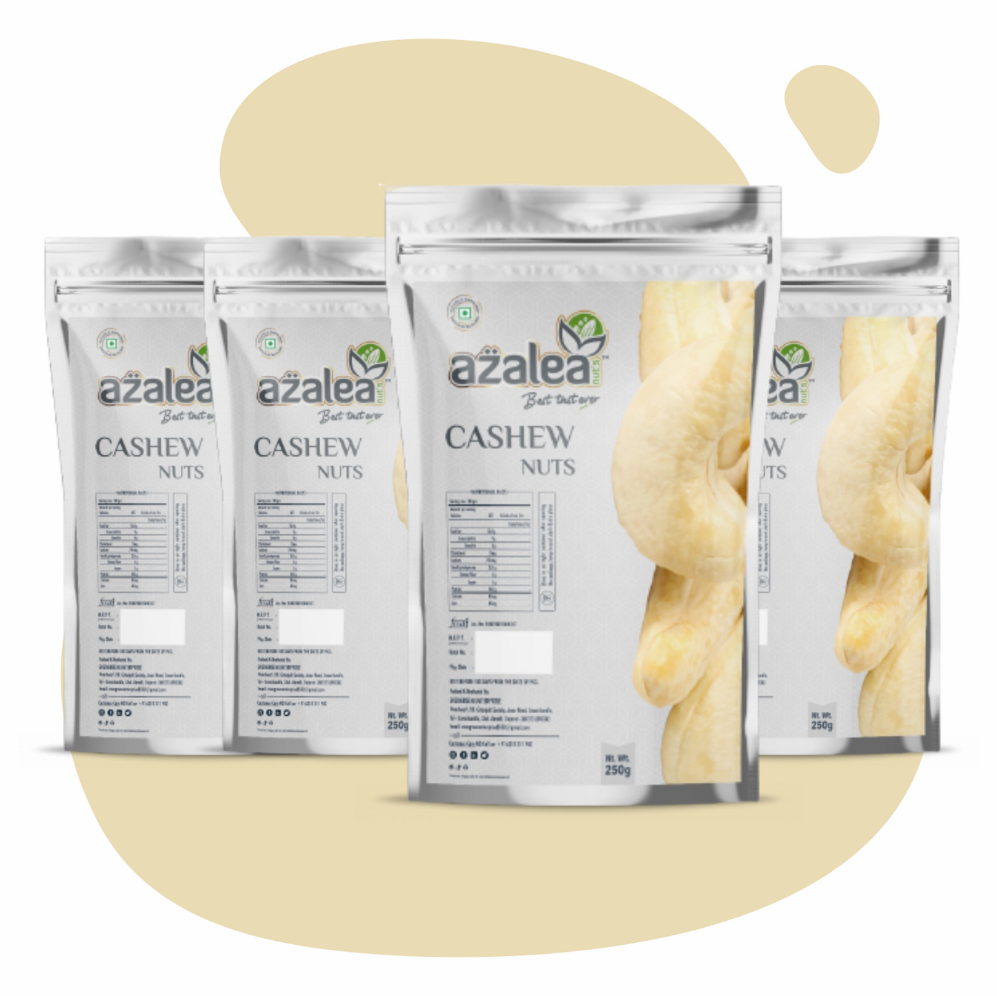 Luxury Cashew Nuts by Azalea – 1KG Combo (4 x 250g) | Fresh & Crunchy Kaju