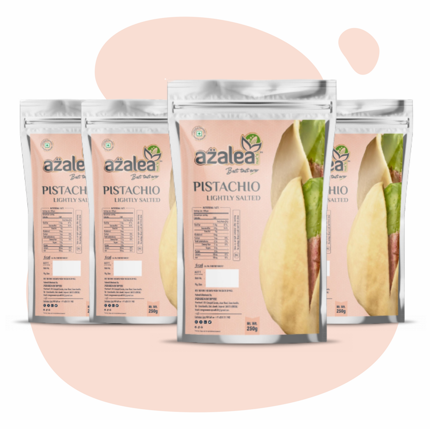 Azalea Premium Pistachios – 1KG Combo (4 x 250g) | Lightly Salted & Crunchy