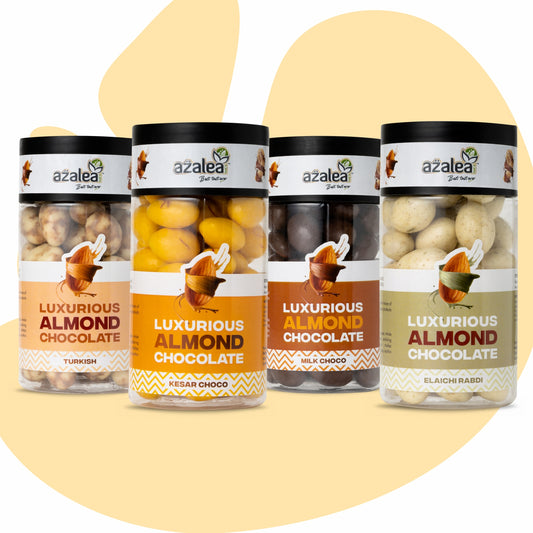 Azalea Luxurious Almond Chocolate Combo – 4 Flavors (Turkish, Kesar Choco, Milk Choco & Elaichi Rabdi)