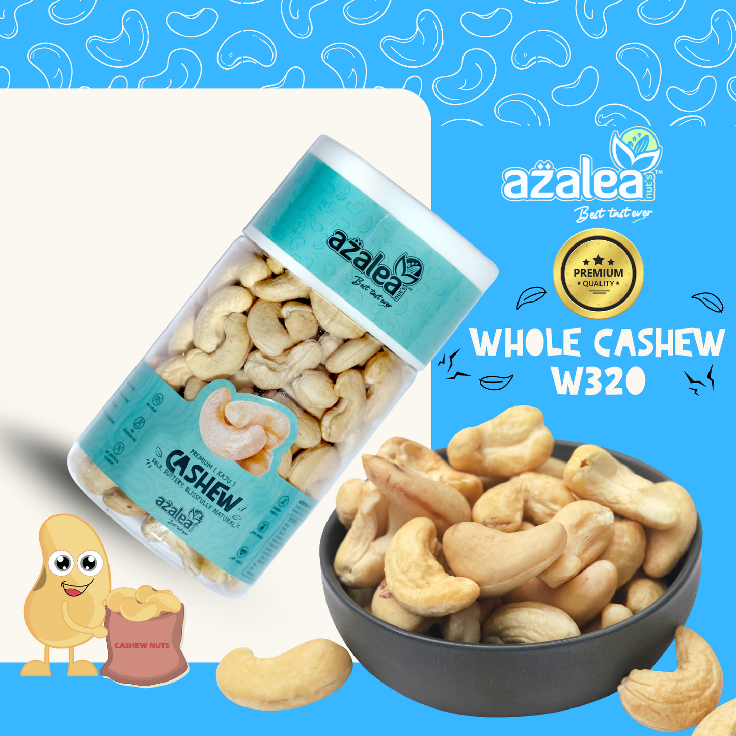 Azalea Nuts Premium Goa Cashews 250gm – WW320