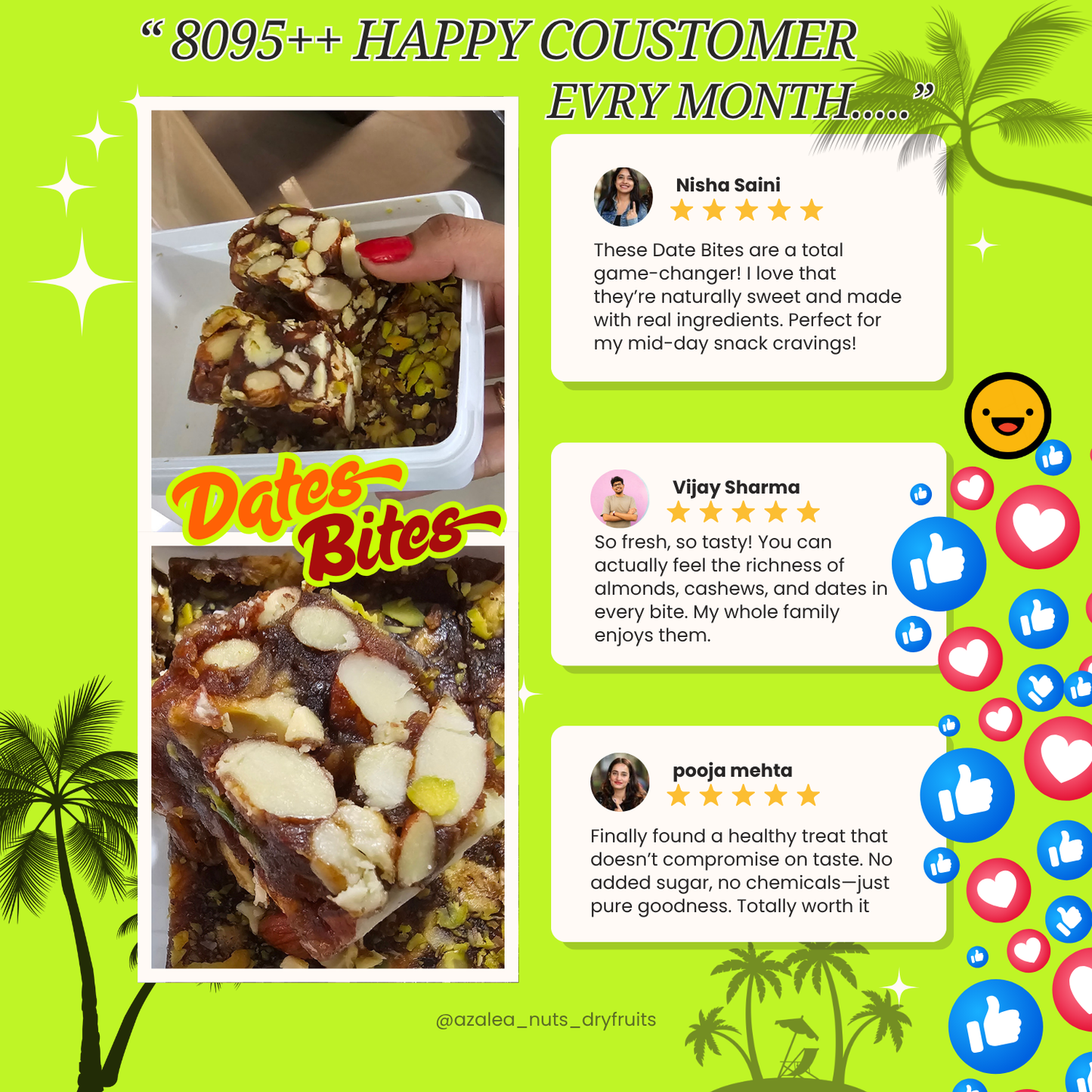 Azalea Nuts Dates Bites Dry Fruits Punch - No Sugar Premium Homemade Sweet Delight